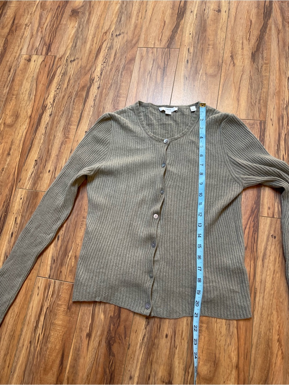 Vince Artichoke Ribbed Cashmere Silk Cardigan Green Size L - Picture 14 of 15